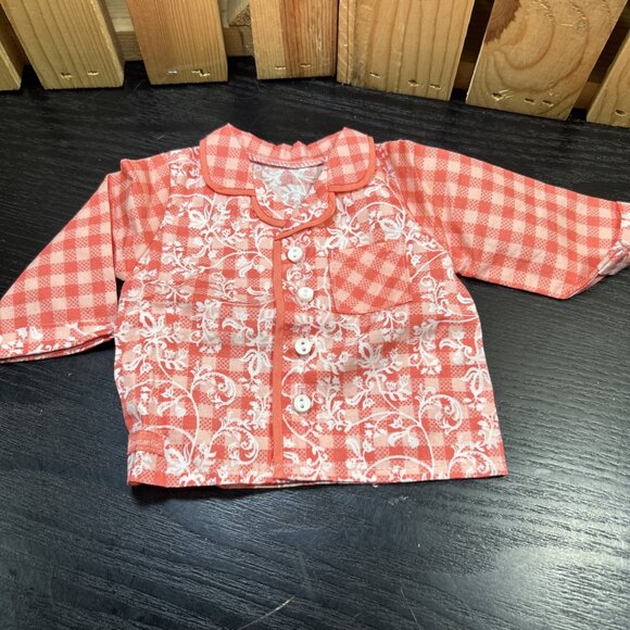 American Girl Doll Cloths TENNEY GRANT Gingham Pajamas PJs Set Shorts & L/S Top - Picture 3 of 6